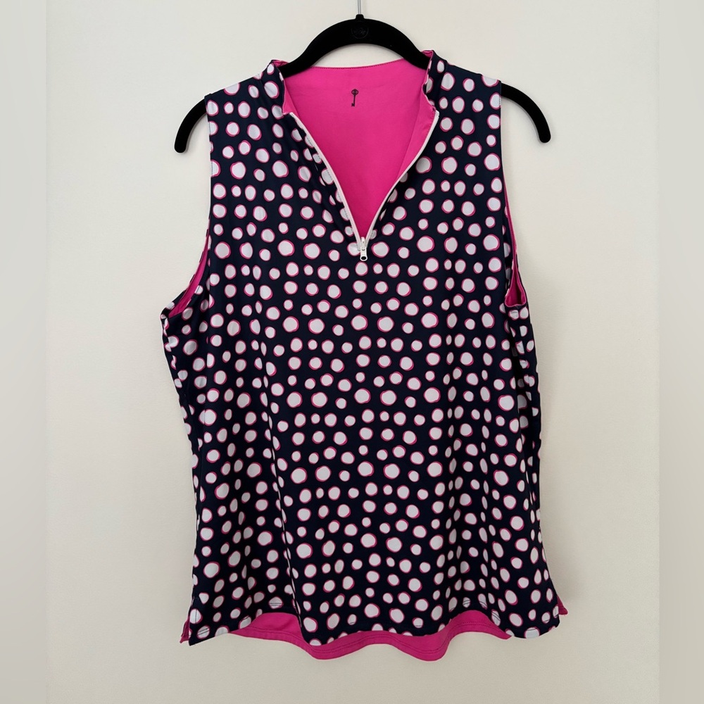 Belyn Key Reversible Sleeveless Zip Golf Top with Pink Accents